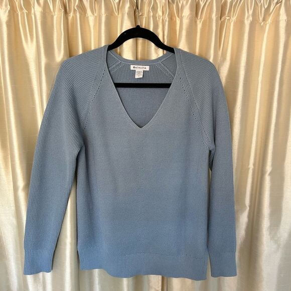 Athleta Women's Ribbed Knit V-Neck Sweater Blue Small Pullover - Picture 1 of 6
